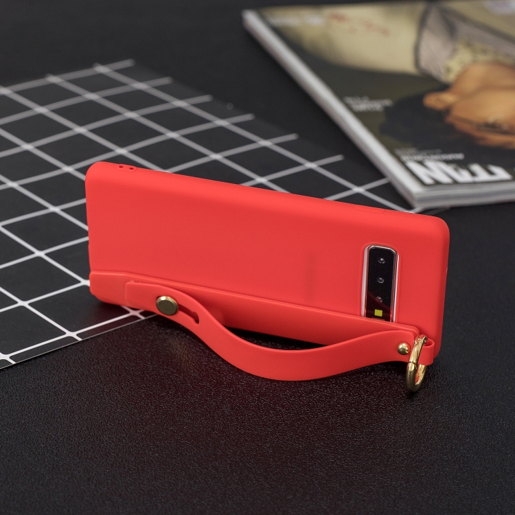 

Shockproof Solid Color TPU Case with Wristband For Galaxy S10(Red)