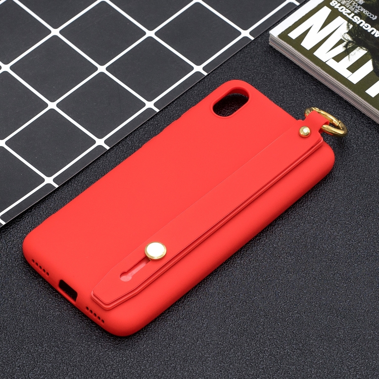 

Shockproof Solid Color TPU Case with Wristband For Xiaomi Redmi 7A(Red)