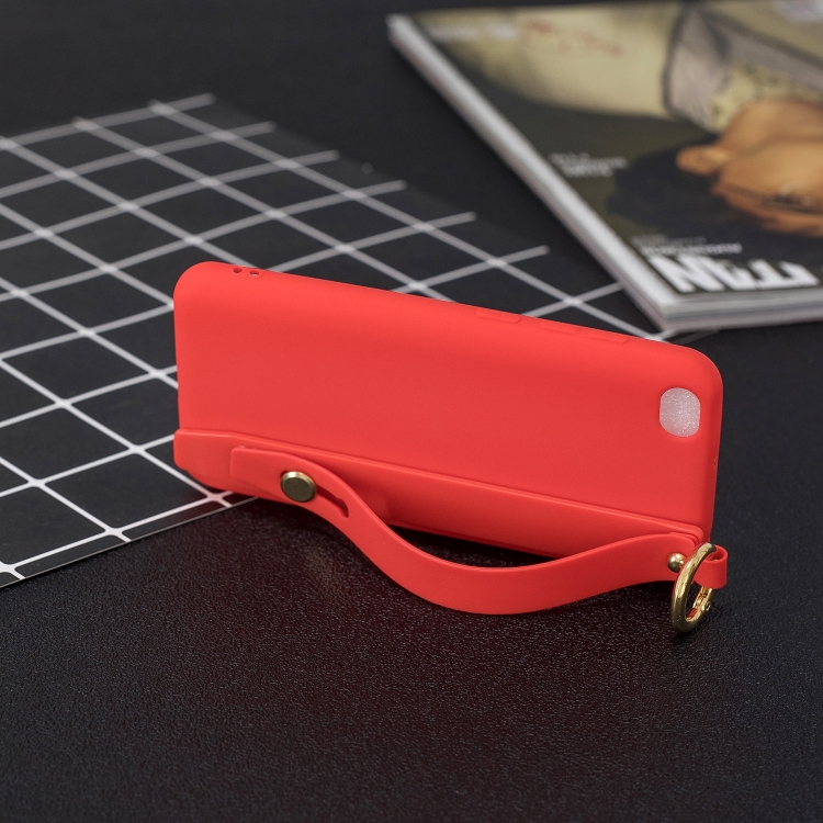 

Shockproof Solid Color TPU Case with Wristband For Xiaomi Redmi Go(Red)