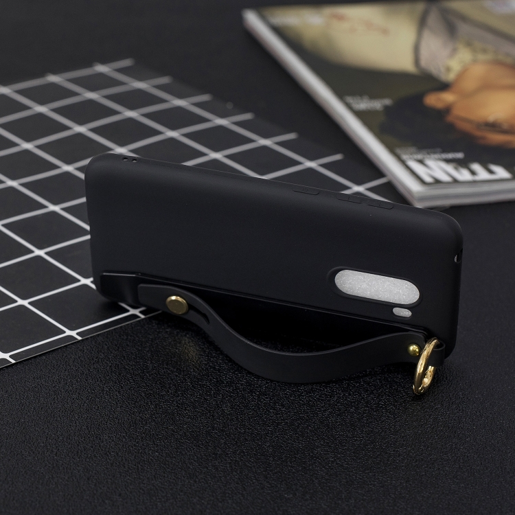 

Shockproof Solid Color TPU Case with Wristband For Xiaomi Pocophone F1(Black)