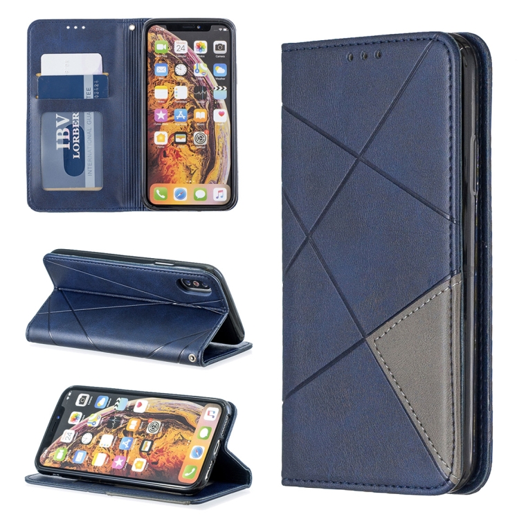 

Rhombus Texture Horizontal Flip Magnetic Leather Case with Holder & Card Slots & Wallet For iPhone XS / X(Blue)