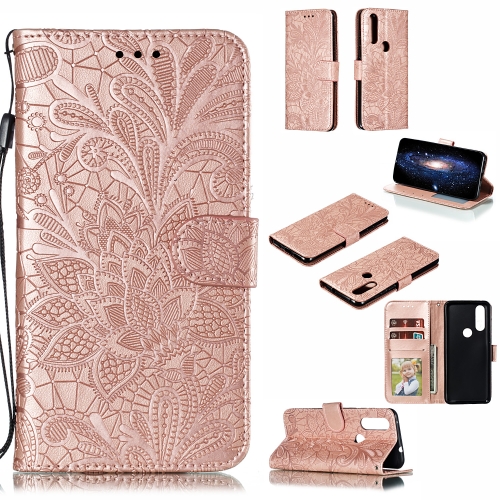 

Lace Flower Horizontal Flip Leather Case with Holder & Card Slots & Wallet for Motorola P40 Play(Rose Gold)