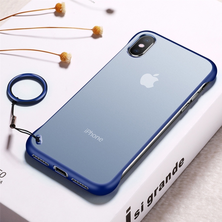 

Frosted Anti-skidding TPU Protective Case with Metal Ring for iPhone X(Blue)