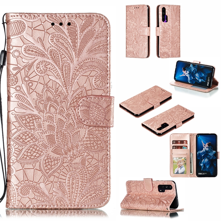 

Lace Flower Horizontal Flip Leather Case with Holder & Card Slots & Wallet for Huawei Honor 20 Pro(Rose Gold)