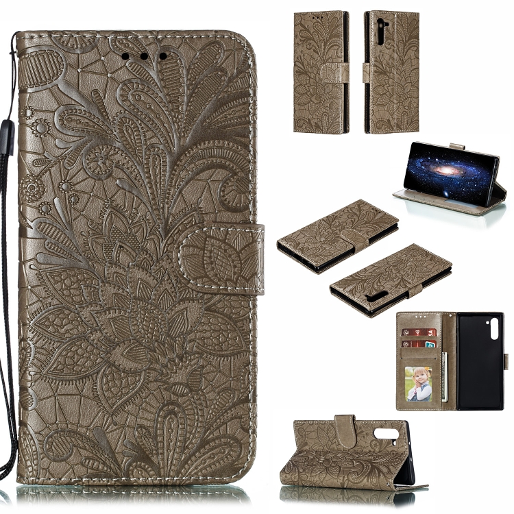 

Lace Flower Horizontal Flip Leather Case with Holder & Card Slots & Wallet for Galaxy Note 10(Grey)
