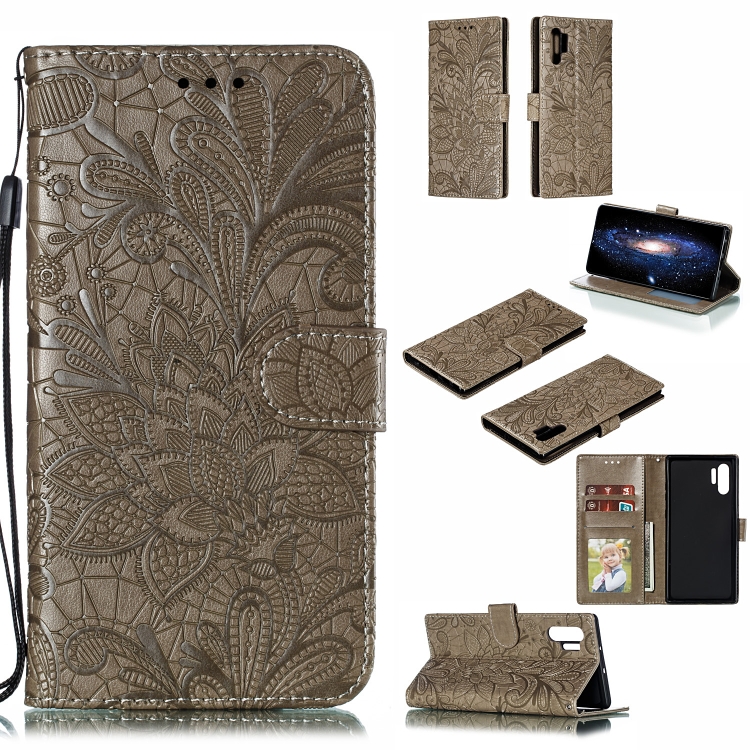 

Lace Flower Horizontal Flip Leather Case with Holder & Card Slots & Wallet for Galaxy Note 10+(Grey)