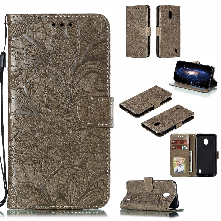 

Lace Flower Horizontal Flip Leather Case with Holder & Card Slots & Wallet for Nokia 2.2(Grey)