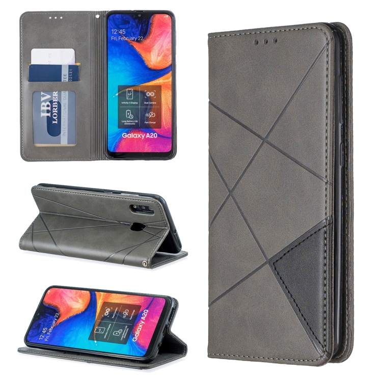 

Rhombus Texture Horizontal Flip Magnetic Leather Case with Holder & Card Slots & Wallet For Galaxy A20 / A30(Grey)