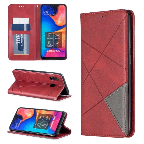 

Rhombus Texture Horizontal Flip Magnetic Leather Case with Holder & Card Slots & Wallet For Galaxy A20 / A30(Red)