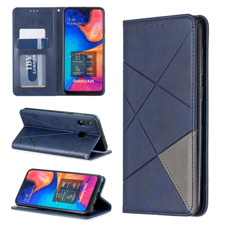 

Rhombus Texture Horizontal Flip Magnetic Leather Case with Holder & Card Slots & Wallet For Galaxy A20 / A30(Blue)