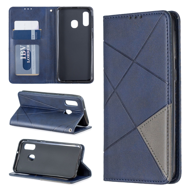 

Rhombus Texture Horizontal Flip Magnetic Leather Case with Holder & Card Slots & Wallet For Galaxy A40(Blue)