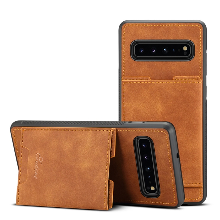 

PU + TPU Protective Case with Card Slots for Galaxy S10 5G(Khaki)