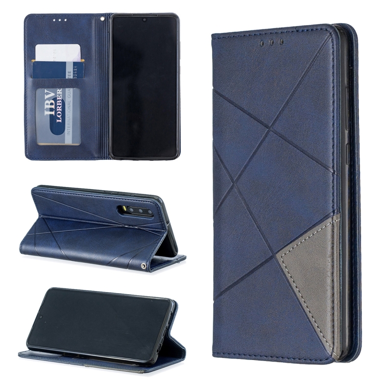 

Rhombus Texture Horizontal Flip Magnetic Leather Case with Holder & Card Slots For Huawei P30(Blue)