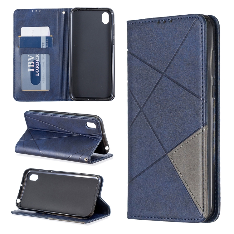 

Rhombus Texture Horizontal Flip Magnetic Leather Case with Holder & Card Slots For Huawei Y5 (2019) / Honor 8S(Blue)