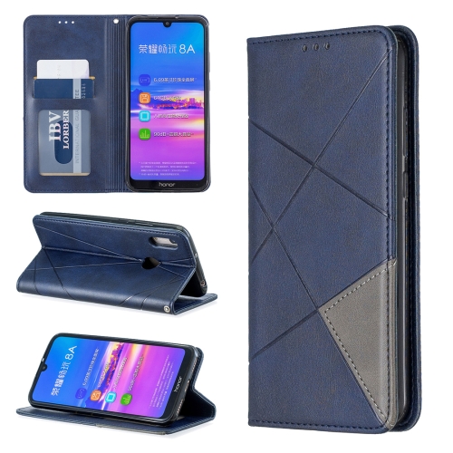 

Rhombus Texture Horizontal Flip Magnetic Leather Case with Holder & Card Slots For Huawei Y6 (2019) / Honor Play 8A(Blue)