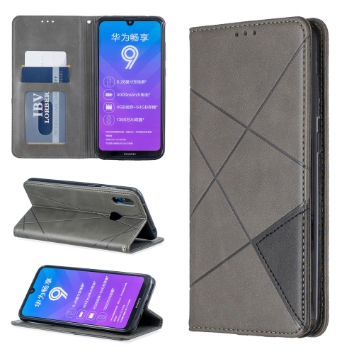 

Rhombus Texture Horizontal Flip Magnetic Leather Case with Holder & Card Slots For Huawei Y7 (2019) / Y7 Prime (2019)(Grey)