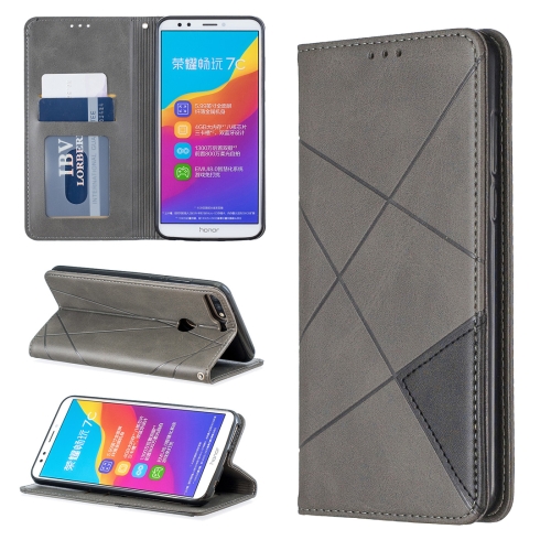 

Rhombus Texture Horizontal Flip Magnetic Leather Case with Holder & Card Slots For Huawei Honor 7C / Y7 (2018)(Grey)