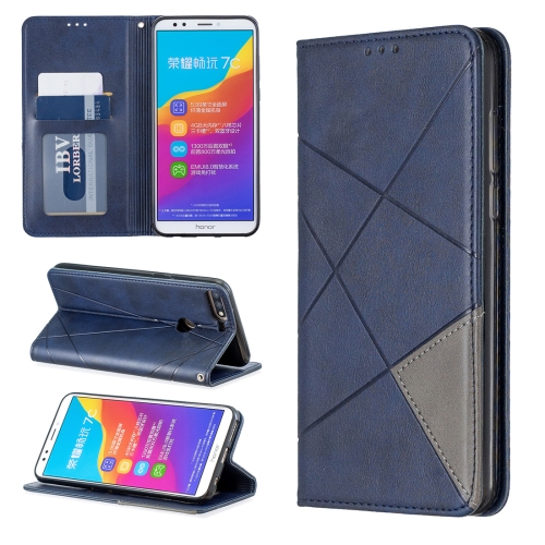 

Rhombus Texture Horizontal Flip Magnetic Leather Case with Holder & Card Slots For Huawei Honor 7C / Y7 (2018)(Blue)