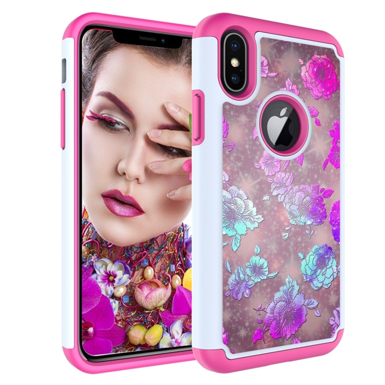 

Coloured Drawing Pattern PC + TPU Protective Case for iPhone X / XS(Peony)