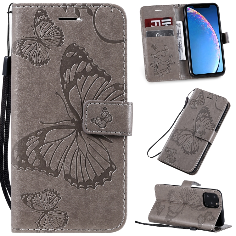

Pressed Printing Butterfly Pattern Horizontal Flip PU Leather Case with Holder & Card Slots & Wallet & Lanyard For iPhone 11 Pro(Grey)
