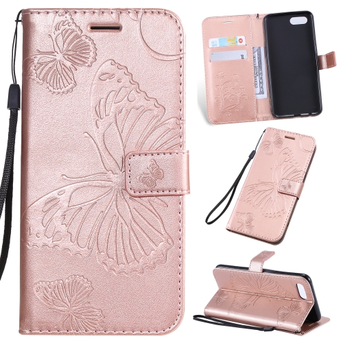 

Pressed Printing Butterfly Pattern Horizontal Flip PU Leather Case with Holder & Card Slots & Wallet & Lanyard For OPPO A1K / C2(Rose Gold)