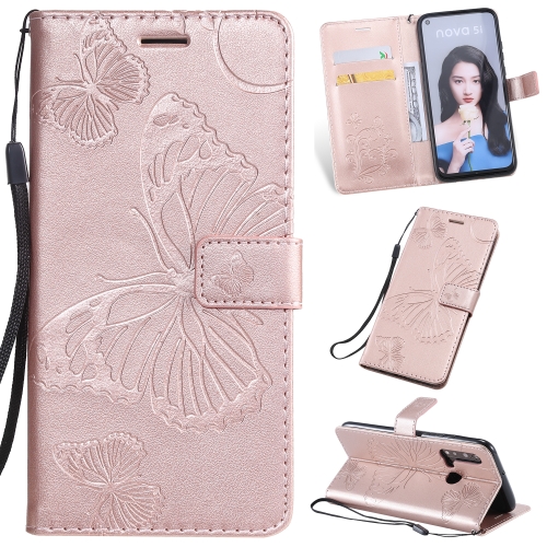 

Pressed Printing Butterfly Pattern Horizontal Flip PU Leather Case with Holder & Card Slots & Wallet & Lanyard For Huawei P20 Lite 2019 / Nova 5i(Rose Gold)