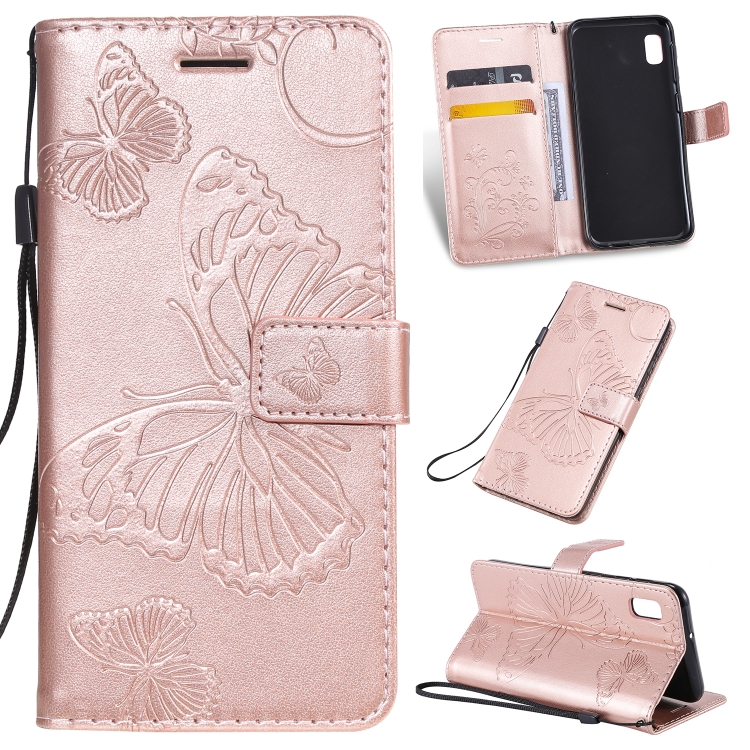 

Pressed Printing Butterfly Pattern Horizontal Flip PU Leather Case with Holder & Card Slots & Wallet & Lanyard For Galaxy A80(Rose Gold)