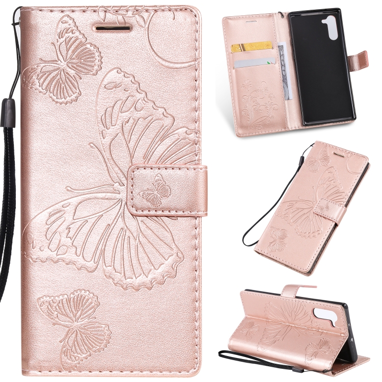 

Pressed Printing Butterfly Pattern Horizontal Flip PU Leather Case with Holder & Card Slots & Wallet & Lanyard For Galaxy Note 10(Rose Gold)