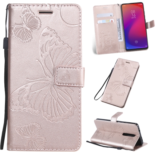 

Pressed Printing Butterfly Pattern Horizontal Flip PU Leather Case with Holder & Card Slots & Wallet & Lanyard For Xiaomi Mi 9T & Mi 9T Pro & Redmi K20 & K20 Pro(Rose Gold)