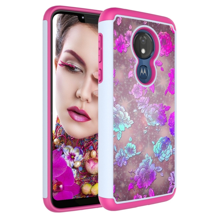 

Coloured Drawing Pattern PC + TPU Protective Case for Motorola Moto G7 Power US Version(Peony)