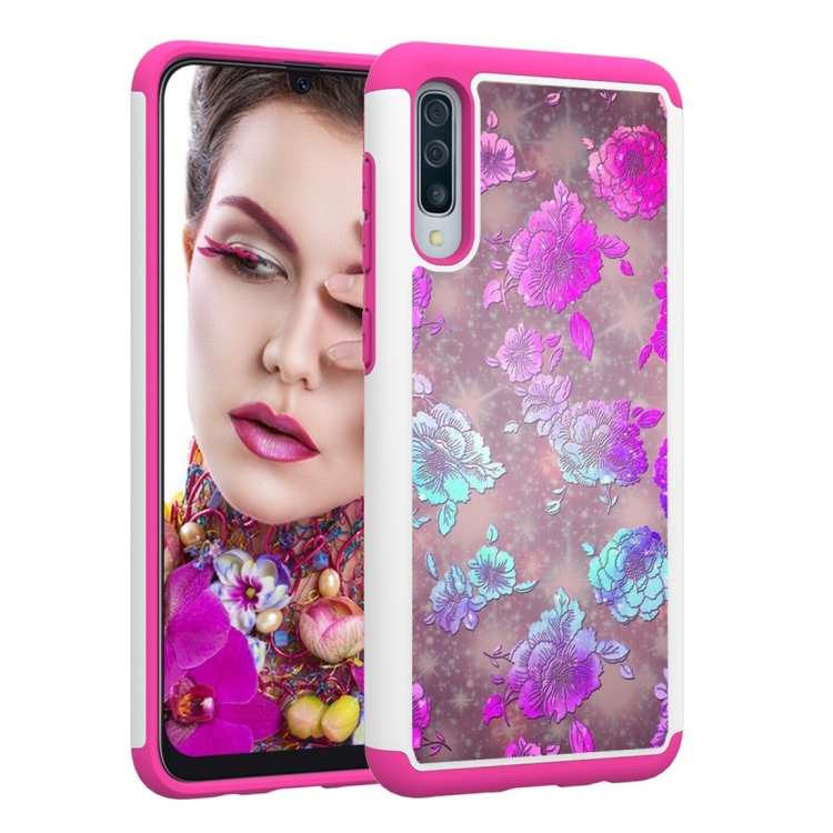 

Coloured Drawing Pattern PC + TPU Protective Case for Galaxy A50(Peony)
