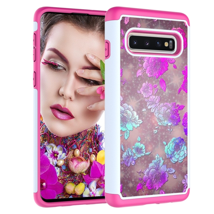 

Coloured Drawing Pattern PC + TPU Protective Case for Galaxy S10(Peony)