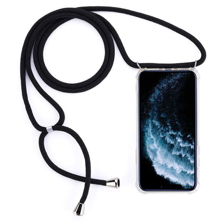 

Four-Corner Anti-Fall Transparent TPU Mobile Phone Case With Lanyard for iPhone 11 Pro(Black)