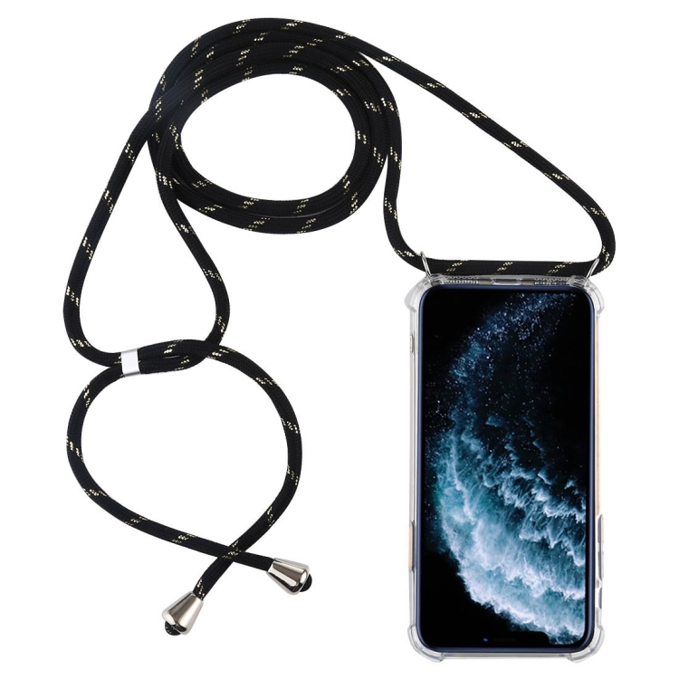 

Four-Corner Anti-Fall Transparent TPU Mobile Phone Case With Lanyard for iPhone 11 Pro(Black Gold)