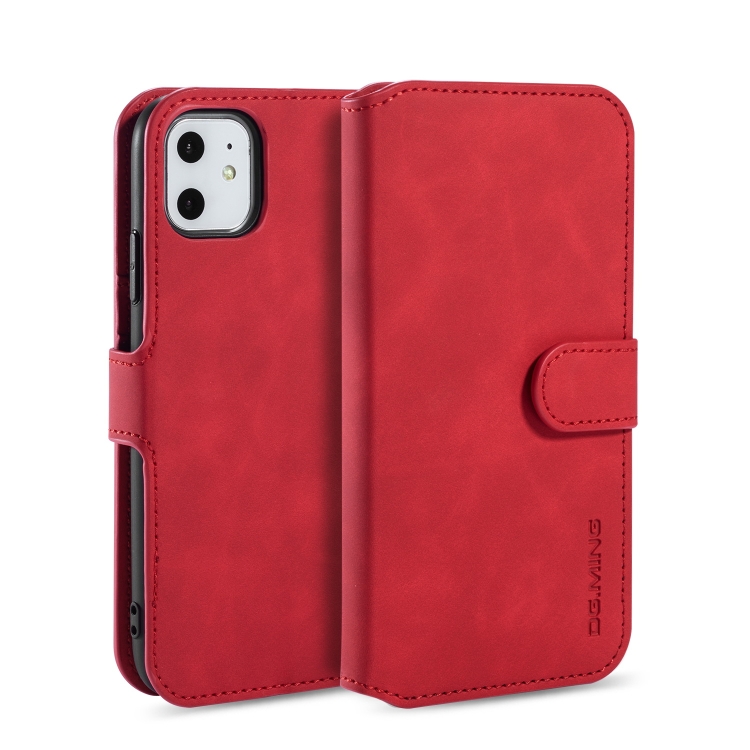 

DG.MING Retro Oil Side Horizontal Flip Case with Holder & Card Slots & Wallet for iPhone 11(Red)