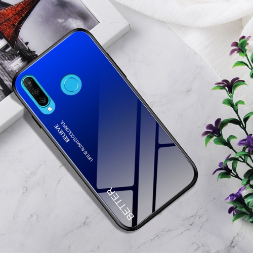 

Shockproof Tempered Glass + TPU Case For Huawei P30 Lite(Black Blue)