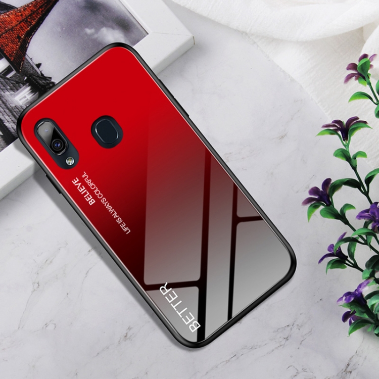 

Shockproof Tempered Glass + TPU Case For Galaxy A20e(Black Red)