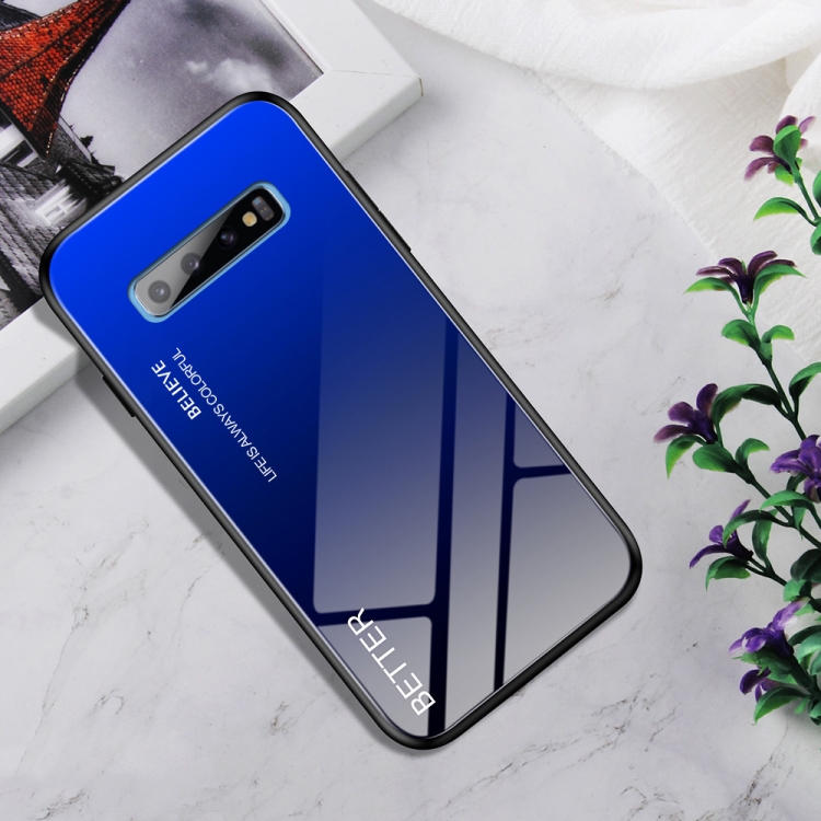 

Shockproof Tempered Glass + TPU Case For Galaxy S10+(Black Blue)