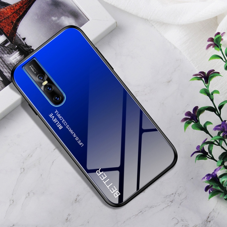 

Shockproof Tempered Glass + TPU Case For Vivo V15 Pro(Black Blue)