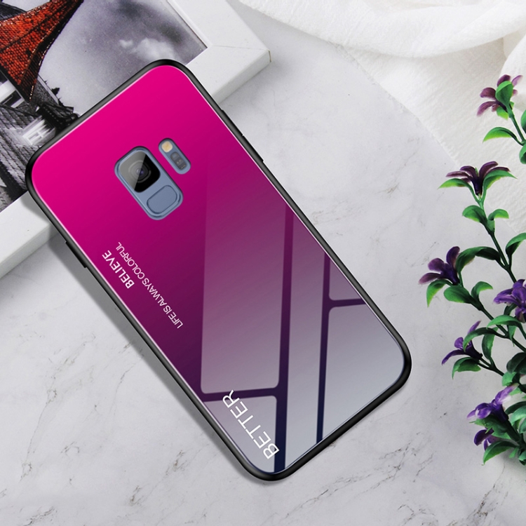 

Shockproof Tempered Glass + TPU Case For Galaxy S9(Rose Red)