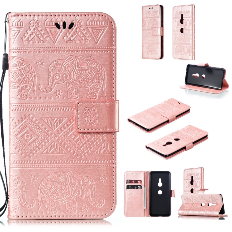 

Elephant Embossing Horizontal Flip Leather Case with Holder & Card Slots & Wallet & Lanyard for Sony Xperia XZ3(Rose Gold)