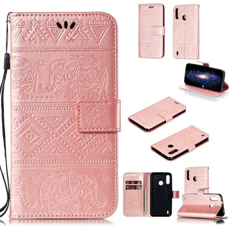 

Elephant Embossing Horizontal Flip Leather Case with Holder & Card Slots & Wallet & Lanyard for Motorola Moto P40 Play(Rose Gold)