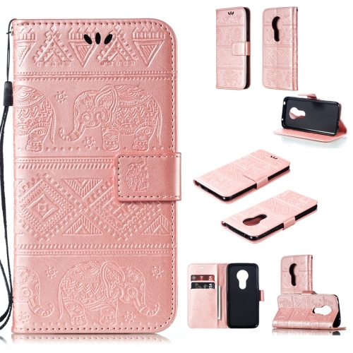 

Elephant Embossing Horizontal Flip Leather Case with Holder & Card Slots & Wallet & Lanyard for Motorola Moto G7 Play(Rose Gold)