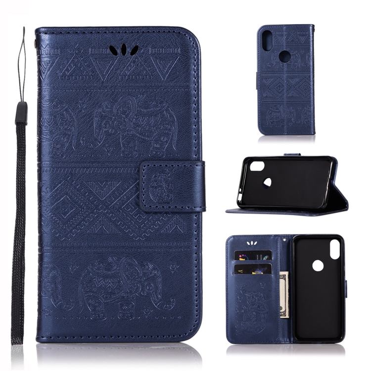 

Elephant Embossing Horizontal Flip Leather Case with Holder & Card Slots & Wallet & Lanyard for Motorola Moto One (P30 Play)(Blue)
