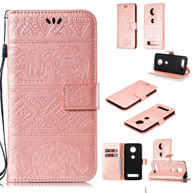 

Elephant Embossing Horizontal Flip Leather Case with Holder & Card Slots & Wallet & Lanyard for Motorola Moto Z4 Play(Rose Gold)