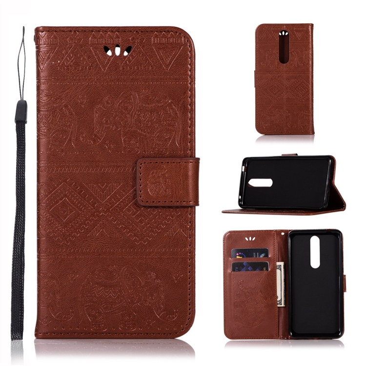 

Elephant Embossing Horizontal Flip Leather Case with Holder & Card Slots & Wallet & Lanyard for Nokia 3.1 Plus(Brown)