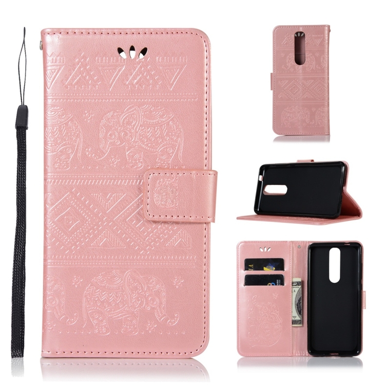 

Elephant Embossing Horizontal Flip Leather Case with Holder & Card Slots & Wallet & Lanyard for Nokia 5.1(Rose Gold)