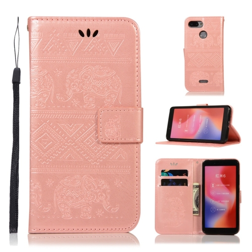 

Elephant Embossing Horizontal Flip Leather Case with Holder & Card Slots & Wallet & Lanyard for Xiaomi Redmi 6 / 6A(Rose Gold)