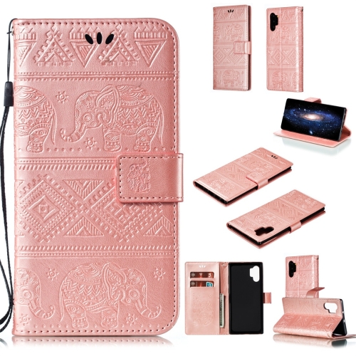 

Elephant Embossing Horizontal Flip Leather Case with Holder & Card Slots & Wallet & Lanyard for Galaxy Note 10+(Rose Gold)