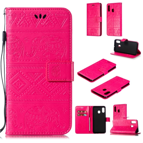 

Elephant Embossing Horizontal Flip Leather Case with Holder & Card Slots & Wallet & Lanyard for Galaxy A20 / A30(Rose Red)